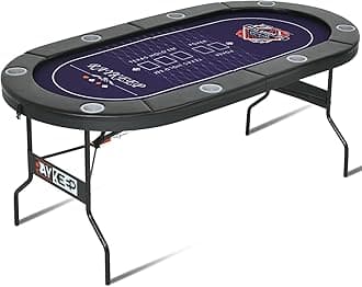 RAYKEEP 71 Inch Poker Table Foldable, 8 Player Folding Poker Tables w/Collapsible Legs, Casino Grade Felt, Padded Rails and Cup Holders, Portable Poker Table for Texas Holdem Poker and Blackjack