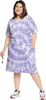Women's Plus Size Tie-Dye Printed Midi Knee Length Tshirt Dress