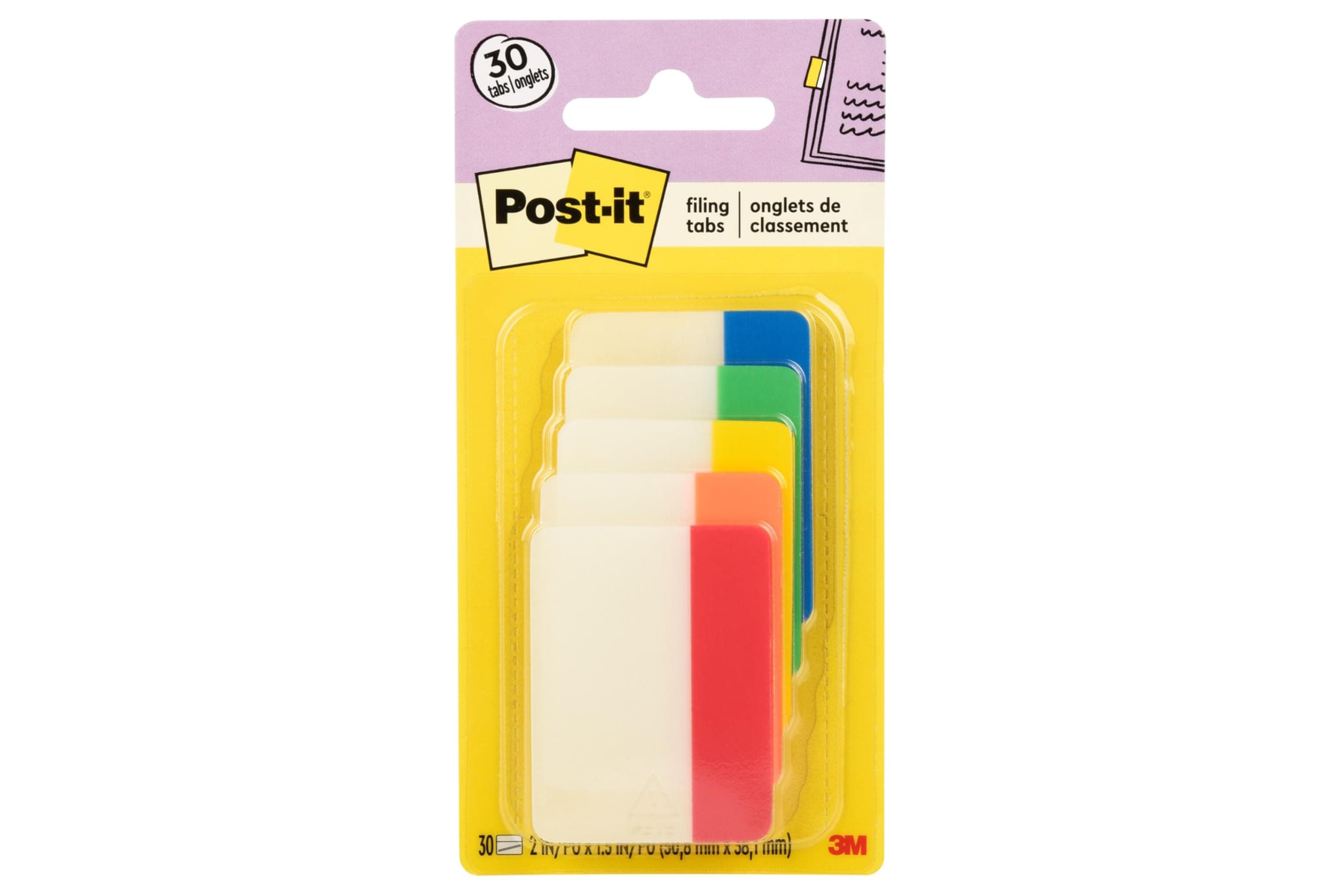 Post-it Sticky Tabs, 2 in. x 1.5 in., 5 Pads of Book Tabs in Assorted Colors for Bookmarking, Annotating, Reading, and Reminders, Yellow, Red, Green, Blue, and Orange Colors (30 Total Count)