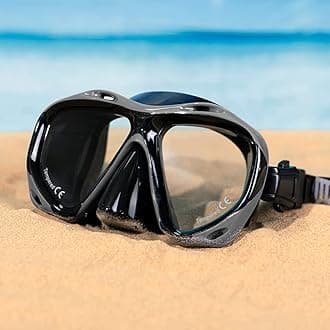 COPOZZ Snorkel Mask, Snorkeling Scuba Dive Glasses, Free Diving Tempered Glass Goggles - Optional Dry Snorkel with Comfortable Mouthpiece (4260-Black)