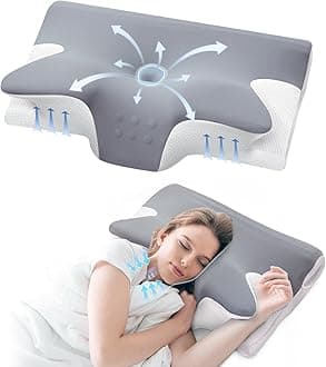 Cervical Neck Pillow, Contour Memory Foam Pillows for Neck and Shoulder Pain, Orthopedic Ergonomic Bed Pillow for Side Back Stomach Sleepers with Pillowcase Grey