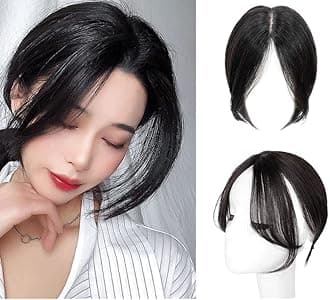 100% Real Topper Middle Side Part Human Hair, 11 Inches Hair Toppers For Women Real Human Hair Extensions, For Women With Thinning Bangs Bangs Hair Clip Top HairPieces (Color : Black)