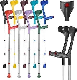 Classic Open Cuff Ergonomic Grip Elbow Crutches – Black – Pair | Lightweight Height Adjustable Economy Comfort Coloured Forearm Crutches for Adults Men & Women Mobility and Walking Aids