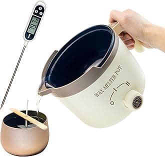 KQU Electric Wax Melting Pot with Thermometer, Wax Melter for Candle Making with Spout, Small Candle Heater Pot for Adults（Coffee）