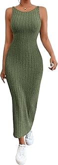 GORGLITTER Women's Casual Backless Scoop Neck Maxi Dresses Sleeveless Pencil Tank Dress Army Green L