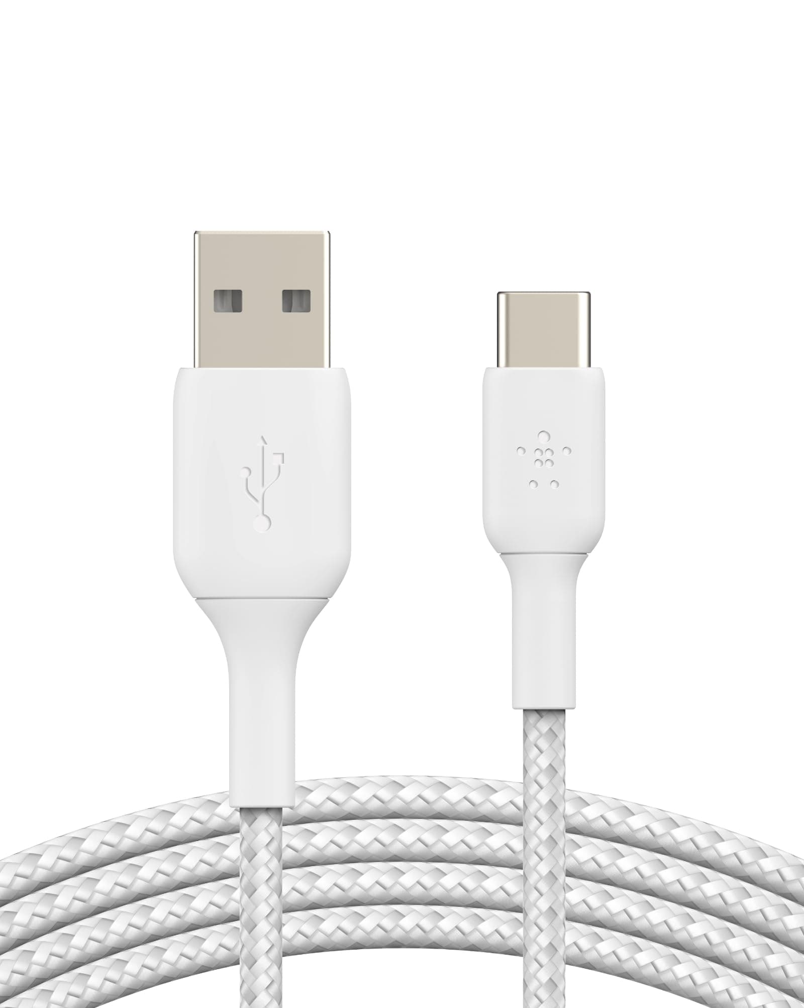 BoostCharge Braided USB C charger cable, USB-C to USB-A cable, USB type C charging cable for iPhone 16, 15, Samsung Galaxy S24, S23, Pixel, iPad, MacBook, Nintendo Switch and more - 1m, White