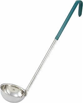 Winco Stainless Steel Ladle with Green Handle, 4-Ounce, Medium