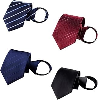 4PCS Zipper Ties Set for Men 48X8 CM Adjustable Men's Pretied Neckties Zip on Tie for Men Zipper Skinny Necktie Clip on Slim Tie Blue Black Red