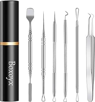 Pimple Popper Tool Kit - Boxoyx 6 Pcs Pore Prep Blackhead Remover Comedone Extractor Kit with Box for Quick and Easy Removal of Pimples, Blackheads, Zit Removing, Forehead,Facial and Nose (Silver)