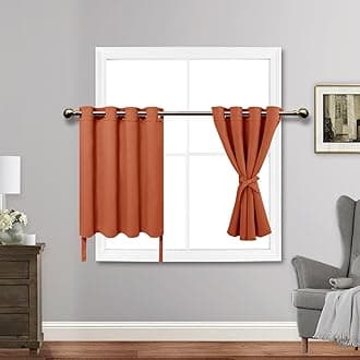 JIUZHEN Short Curtains Kitchen Half Window Blackout Curtains with Tiebacks for Baseroom Shadows, Grommet Curtains for Living Room, Set of 2 Window Curtain Panels, 52 x 30 Inch Length，Caramel