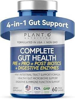 4-in-1 Gut Health Support – Prebiotics + Probiotics + Postbiotics + Digestive Enzymes – DE111 Spore Probiotic for Digestive Support & Bloating – Non-GMO, Made in USA – 60 Veggie Capsules
