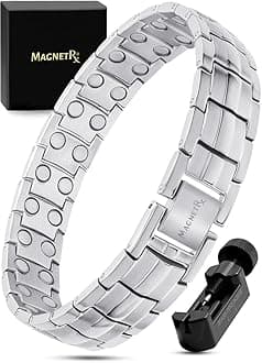 MagnetRX® Ultra Strength Magnetic Bracelet - Effective Stainless Steel Magnetic Bracelets for Men - Adjustable Bracelet Length with Sizing Tool for Perfect Fit (Silver)