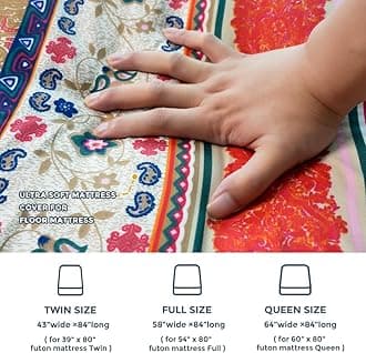 MAXYOYO Mattress Cover for Traditional Japanese Futon Mattress, Futon Floor Mattress Cover with Zipper, Super Soft and Machine Washable, Bohemian D, Queen