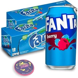Fanta Berry 12oz Can - 12 Pack Bundle with Exotic Blvd Coaster (Two 12-packs (24 cans))