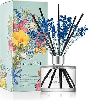 Cocodor Preserved Real Flower Reed Diffuser / Pure Cotton / 6.7oz(200ml) / 1 Pack / Reed Diffuser Set, Oil Diffuser & Reed Diffuser Sticks, Home Decor & Office