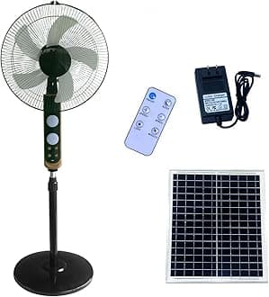 16-inch Solar Vertical Fan, Electric Oscillating Fan, Vertical Floor Fan with Remote Control, 4 Speeds, Two Charging Methods, Suitable for Home, Office, Fishing, Camping photovoltaic Black