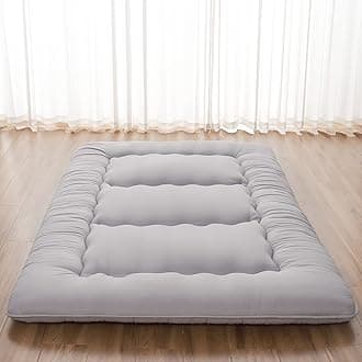 Japanese Floor Mattress, Futon Mattress with Portable Storage Bag and Washable Cover, Roll Up Thick Tatami Mat Suitable for Camping, Guest Room, Grey, Queen