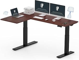 FLEXISPOT71 inch L-Shaped Standing Desk, Electric Height Adjustable Desk, Sit Stand Large Corner Desk, Memory Preset Controller, Modern Design, Black Frame + Mahogany Top