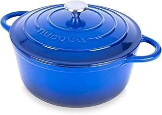 – Nuovva Enamelled Cast Iron Dutch Oven Pot with Lid – 6.4 Quart Casserole Dish – Ceramic Dutch Oven for Bread Baking, Roasting, Braising & Stews – Oven Safe up to 500°F – 28cm Dark Blue