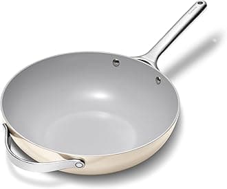 Non-Stick Stir Fry Pan - 12” Wok-Inspired Pan - Free From Forever Chemicals - High-Sloped Walls - Stainless Steel Handles - Cream