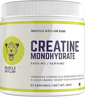 Muscle Asylum Creatine Monohydrate Powder 250 Gm,83 Servings Boosts Athletic Performance Micronized & Instantized Fuels Muscles Provides Energy Support Heavy Workout Recovery Unflavoured,1 Count