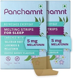 Panchamrit Melatonin 5mg Deep Sleep Supplement –60 Strips | Melting Oral Sleeping Strip with Ayurvedic Herbs, Valerian Root,Chamomile |Fast-Acting,Non-Addictive, No Sugar|Restful Sleep, Anxiety Relief