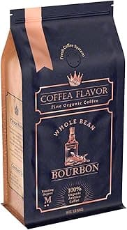 Bourbon Flavored Whole Bean Coffee – Organic Medium Roast 100% Arabica – Single Origin Dominican Coffee with Smooth Bourbon Flavor – Rich Aroma & Naturally Sweet Finish – Coffea Flavor