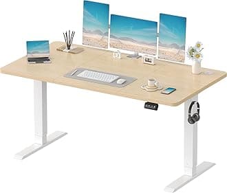 Devoko Electric Standing Desk 140x60 cm, Height Adjustable Desk Ergonomic Stand up Table with 2 Memory Preset, Beige