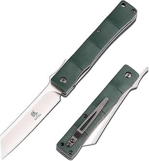 Folding Pocket Knife with Clip D2 Steel Blade,Handmade Camping Knives for Men Liner Lock G10 Handle Anti-slip Bamboo Style,Japanese Sharp Edc Pocket Knife with Sheath Hiking higonokami