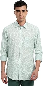 Peter EnglandMens Cotton Slim Fit Leaf Print Shirt Full Sleeves,Casual Style