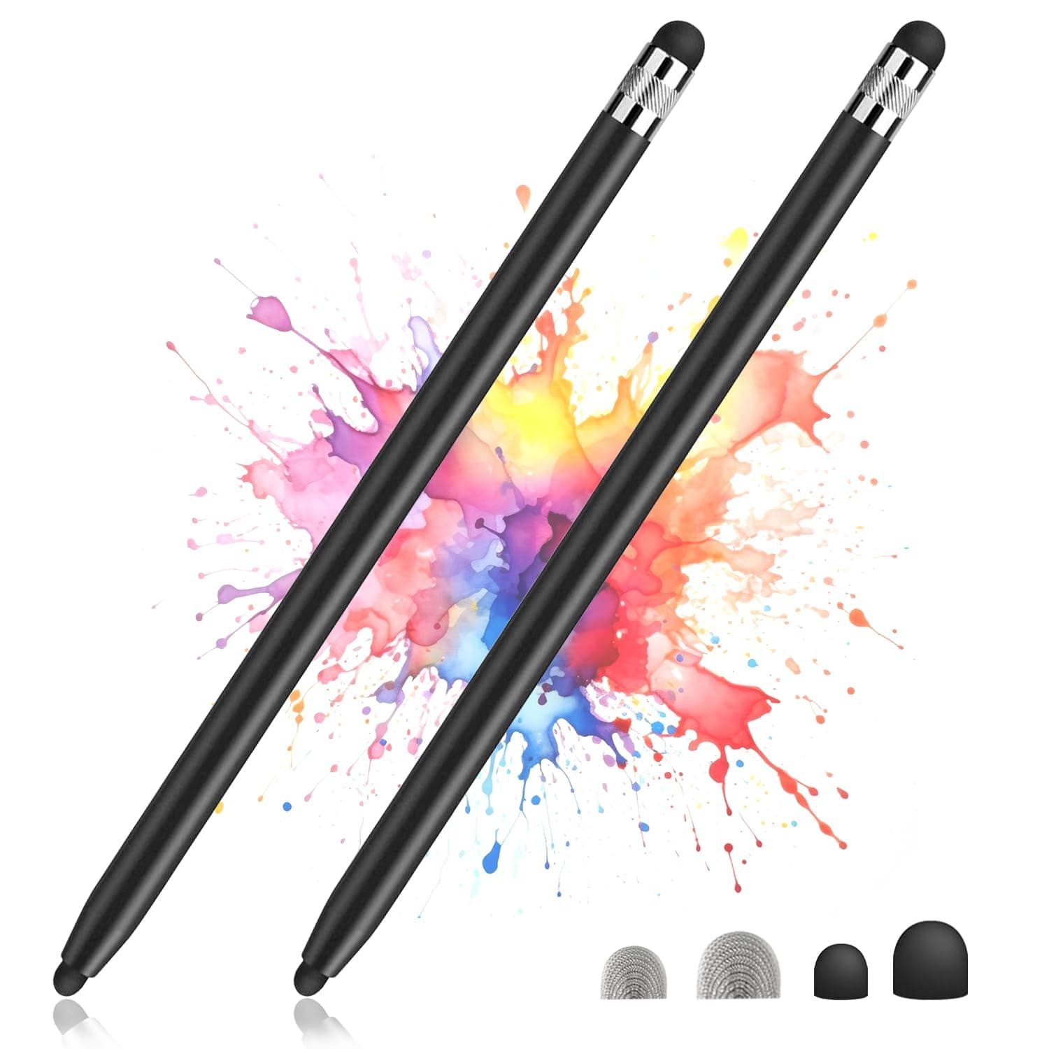 2 Pack Stylus Pens for Touch Screens, High Precision Capacitive 2 in 1 Universal Tablet Pen for Android/iPhone/iPad/pro/Mini/Air/Galaxy Tablets Touchscreen Devices with 4 Rubber Tips, (Black)