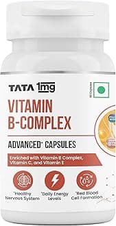 Tata 1mg Vitamin B Complex Capsules with B1,B2,B3,B5,B6,Biotin,Helps Maintain Energy, Immunity, For Women& Men, Pack of 60 Capsules