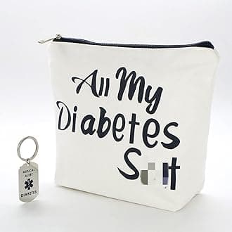Diabetic Gifts All My Diabetes Funny Diabetic Travel Bag Pouch＋Diabetic Keychain Personalized Gift Diabetic Supplies for Grandma Grandpa Mom Dad Sister Brother for Birthday Christmas Gifts (White)