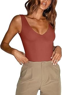 REORIA Butsmooth® Women’s Trendy Sexy Plunge Deep V Neck Sleeveless V Backless Going Out Tank Bodysuits Tops