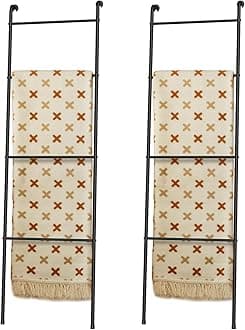 ABQ 2 Pack Blanket Ladder Outdoor Towel Rack for Pool, Decorative Metal Holder for The Living Room Bathroom, Black