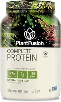 PlantFusion Complete Vegan Protein Powder - Plant Based Protein Powder With BCAAs, Digestive Enzymes and Pea Protein - Keto, Gluten Free, Non-Dairy, No Sugar, Non-GMO - Natural-No Stevia 1.85 lb