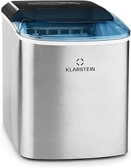 Klarstein On-The-Rocks - Ice Cube Machine, Ice Maker, 12kg/24h, 2 Cube Sizes, 6-12 min Prep Time, 2.1L Tank, Self-cleaning Program, Shovel, Security Switch, Quiet, Stainless Steel, Black
