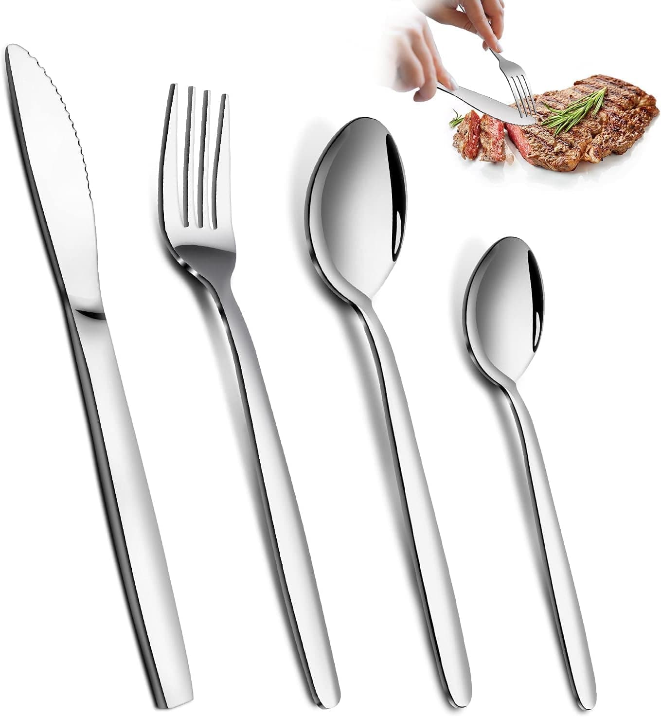 Bestdin Cutlery Set - 32 Piece Cutlery Set for 8 People, Stainless Steel Tableware Silverware Set with Spoon Knife and Fork Sets, Ideal for Home/Party/Restaurant, Mirror Polished & Dishwasher Safe