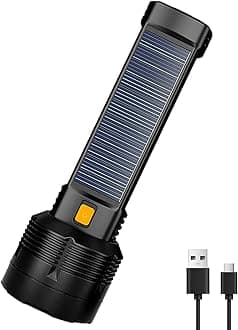 LED Flashlight Solar/Rechargeable, Powerful Flashlight Torch with 3 Modes, Super Bright Small LED Flash Light Waterproof,Adjustable Brightness for Camping,Outdoors,Emergency
