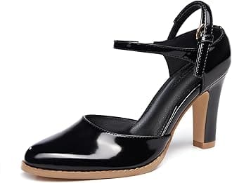 Coutgo Womens Chunky High Heels Closed Pointed Toe Ankle Strap Pumps Vintage D'Orsay Dress Party Shoes