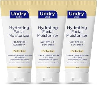 Hydrating Facial Moisturizer with SPF 30+ | 3 Essential Ceramides, Aloe Vera & Shea Butter | Dermatologically Tested Daily Moisture for Dry Skin | 80ml Each (Pack of 3)