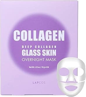LAPCOS Deep Collagen Glass Skin Overnight Mask - Korean Skin Care Mask w/Rose PDRN, Vegan Collagen & Hydrogel Sheet - Hypoallergenic Firming Collagen Face Mask Sheets (4 ea, 1.23 oz)