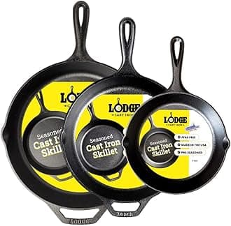 Pre-Seasoned Cast Iron Skillet Set - 3 Piece, Includes 8 Inch, 10.25 Inch and 12 Inch Skillets