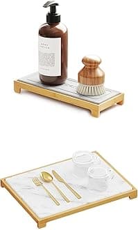 SpaceAid Instant Dry Sink Caddy Organizers and Stone Dish Drying Mat for Kitchen Counter Set