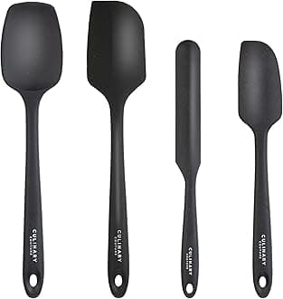Culinary Couture Small Silicone Spatula Set, Silicone Heat Resistant Spatula for Cooking, Small Rubber Spatula Set for Nonstick Cookware, Cake Baking Spatula Set With Recipe E-book, Set of 4, Black