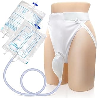 Catheter for Men, Urine Collection Bag for Elderly Men Male Age 80, Reusable Portable Silicone Urinal with 2 Bags (White-Men)