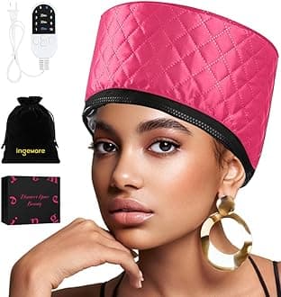 Heat Cap for Deep Conditioning, Ingeware Thermal Cap for Hair Steamer Cap for Natural Hair Portable Electric Heat Hair Spa Cap for Home Use Pattern (Rose Red)