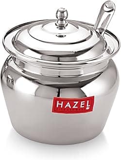 HAZEL Stainless Steel Oil and Ghee Container With Spoon for Kitchen | Multipurpose Oil Container | Capacity of 300ml, Silver