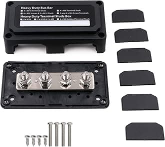 12V BusBar 5/16” Terminals Power Distribution Block 300A 12 Volt - 48V DC, Heavy-Duty Module 4 Posts Battery Ground Bus Bar with Cover for Car Marine Boat RV Solar System, Black