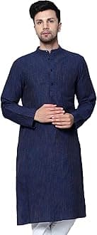 Men's Cotton Regular Textured Long Kurta Full Sleeves - Casual Ethnic Wear�